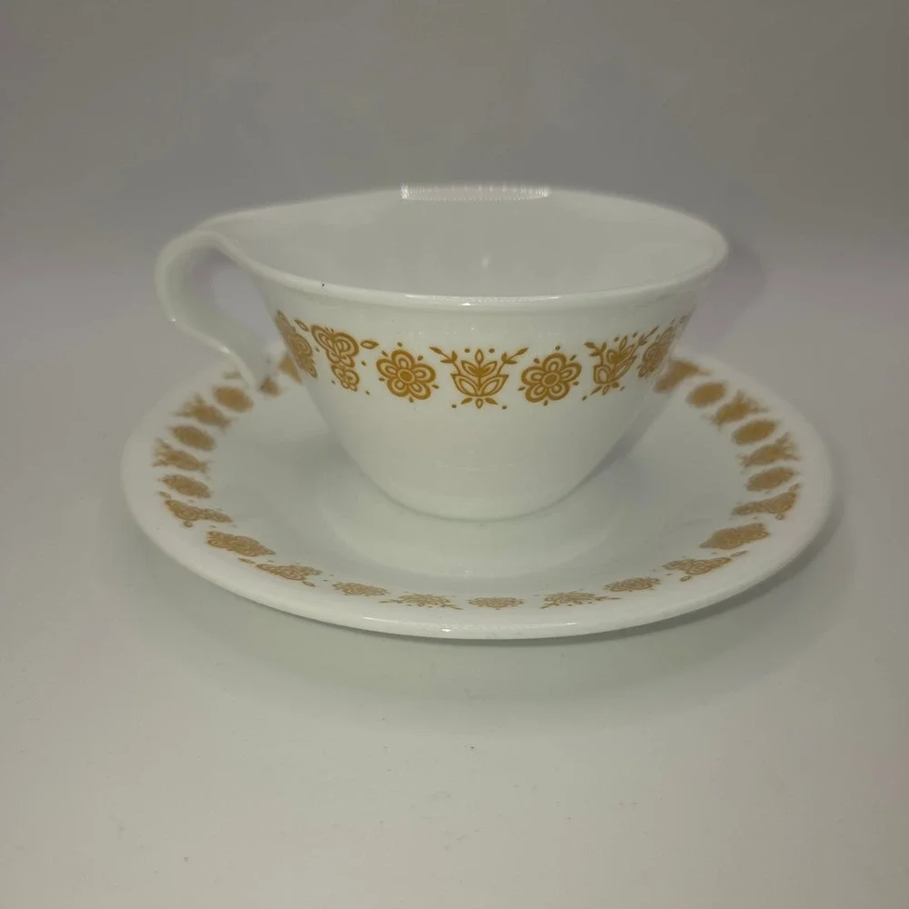 Vintage Lot of 6 Corelle Butterfly Gold Teacup and Saucer Sets MCM Floral 1970s